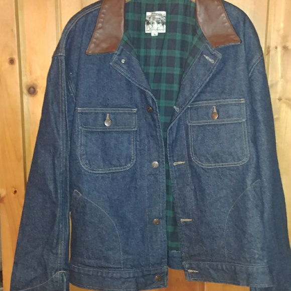 Lucchese Other - Vintage Lucchese leather collar, lined denim jacke